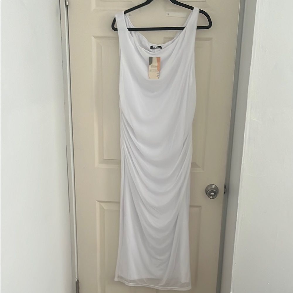 White Off-Shoulder Ruched Dress - Picture 7 of 8